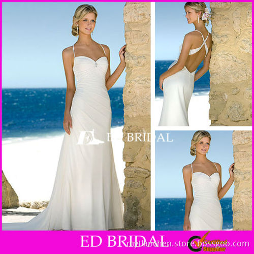 Sexy Sheath Sweetheart Beaded Chiffon Criss Cross Back Wedding Dress Beach Bridal Gowns